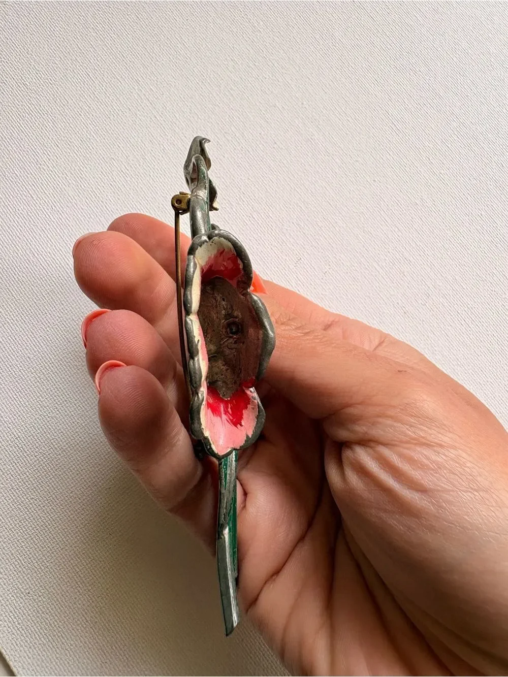 Vintage Floral Enamel Bouquet Brooch Red Green Flower Pin Retro Statement Pin